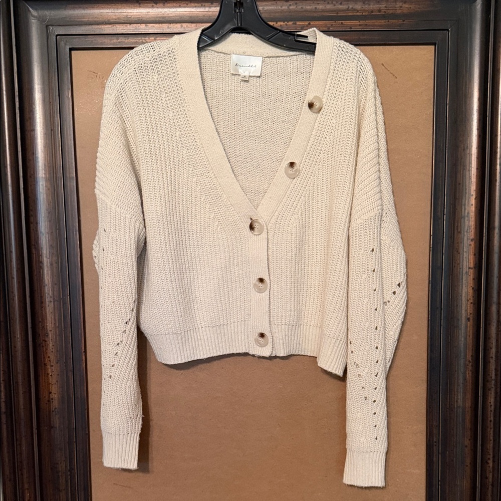 Line & Dot Cream Button-Up Cardigan